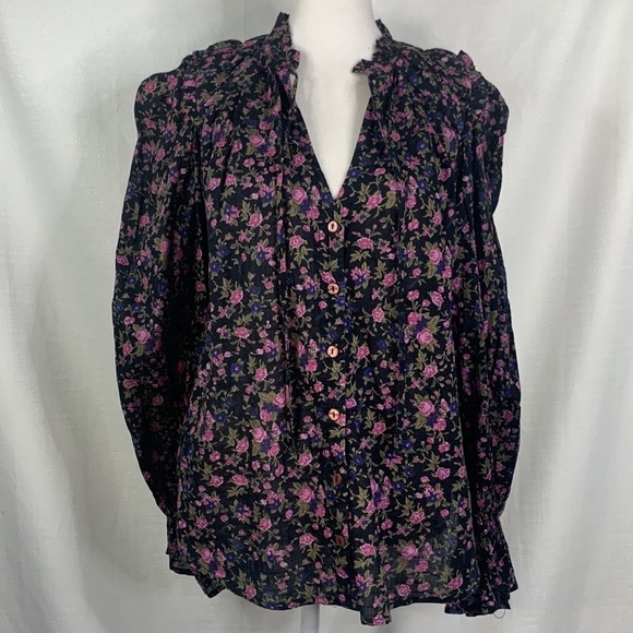 Free People Meant to Be Black Floral Smocked Top- NWT - Picture 2 of 15